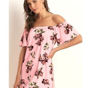 NWT WEST LOOP Dress Women's XL Tropical Pink Off The Shoulder Floral Boho Dress